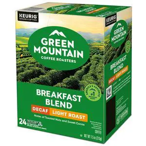 Green Mountain Coffee Roasters Decaffeinated Breakfast Blend Coffee, Keurig Single-Serve K-Cup Pods, Light Roast Coffee, 24 Count/Box (7522)