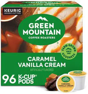 Green Mountain Coffee Roasters Caramel Vanilla Cream Coffee, Keurig Single-Serve K-Cup pods, Light Roast Coffee, 96 Count/Carton