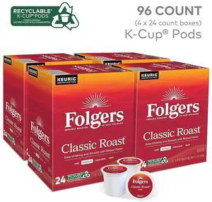 Folgers® Single-Serve Coffee K-Cup®, Classic Roast, Carton Of 96, 4 x 24 Per Box
