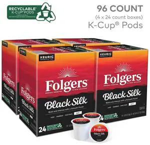 Folgers 7457CT Black Silk Coffee Keurig Single Serve K-Cup Pods - Dark Roast - 24 Pods Per Pack, Case Of 4 Packs