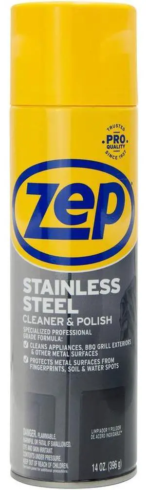 Zep Commercial ZUSSTL14CT Stainless Steel Cleaner and Polish - 14 fl oz (0.4 quart) - Rust Resistant, Corrosion Resistant, Fade Resistant - Chrome, Black - 12/Carton