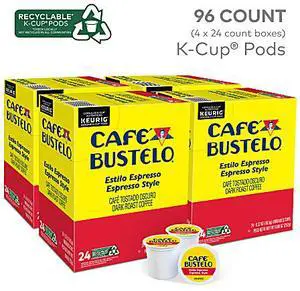 Cafe Bustelo Keurig Caf Bustelo Single Serve Pods, Espresso Roast, Classic, Box Of 24 Pods, Case Of 4 Boxes