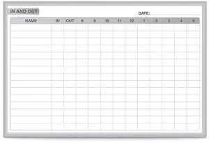 Ghent GRPM301E-23 In/Out Magnetic Whiteboard - Personnel In/Out Tracking Chart - 36" x 24" - White/Gray Surface, Satin Aluminum Frame