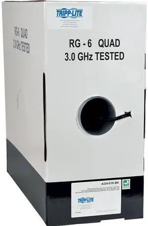 Tripp Lite RG6/U Quad-Shield CMR-Rated Coaxial Cable, Black, 1000 ft. (A224-01K-BK)