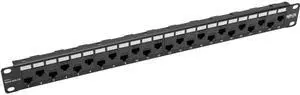24-PORT 1U RACK-MOUNT CAT5E/6 OFFSET FEED-THROUGH PATCH PANEL WITH CABLE MANAGEM