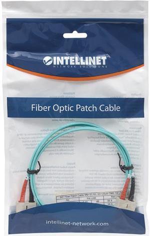 Intellinet Fiber Optic Patch Cable, Duplex, Multimode, SC/SC, 50/125 Âµm, OM3, 3.0 ft (1.0 m), Aqua