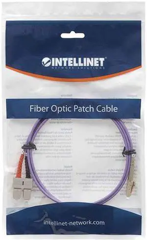 Intellinet Fiber Optic Patch Cable, Duplex, Multimode, LC/SC, 50/125 Âµm, OM4, 1.0 m (3.0 ft.), Violet