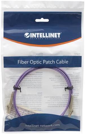 Intellinet Fiber Optic Patch Cable, Duplex, Multimode, LC/LC, 50/125 Âµm, OM4, 1.0 m (3.0 ft.), Violet