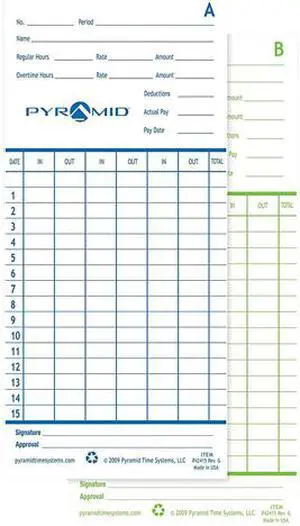 PYRAMID TIME SYSTEMS 100PK EN/FR TIME CARDS 2600
