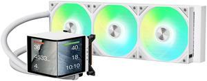 TRYX PANORAMA 360 ARGB White 360mm AIO 6.5'' AMOLED Curved Screen 3D Anamorphic Effect Customizable AIO Cooler 360mm Asetek 8th Gen V2 320w TDP Magnetic ARGB Fan Intel LGA 1851/1700 AMD AM5/AM4