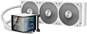 TRYX PANORAMA 360 White 360mm AIO 6.5'' AMOLED Curved Screen 3D Anamorphic Effect Customizable AIO Cooler 360mm Asetek 8th Gen V2 320w TDP Magnetic Performance Fan Intel LGA 1851/1700 AMD AM5/AM4