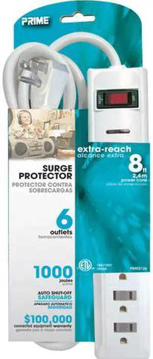 Wire And Cable 6-Outlet 1000-Joule Surge Protector With 8' Cord PRIME PB802126