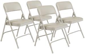 NPS 1202 Premium Vinyl Dual-Hinge Folding Chair - Supports Up to 500lb - 17.75" Seat Height - Warm Gray - 4/Carton
