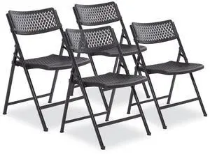 NPS 1410 AirFlex Series Premium Poly Folding Chair - Supports Up to 1,000 lb - 17.25" Seat Height - Black - 4/Carton