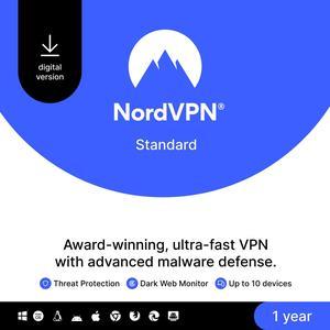NordVPN Internet Security and Privacy Software for Windows/MacOS/Android/iOS - 10 Devices - 12-month VPN Subscription - Download