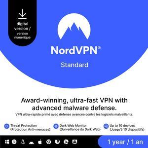 NordVPN Standard - 1-Year VPN & Cybersecurity Software Subscription For 10 Devices