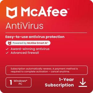 McAfee AntiVirus (Windows) 2025 - 1 Device - 1-Year Subscription with Auto-Renewal (Digital Download)