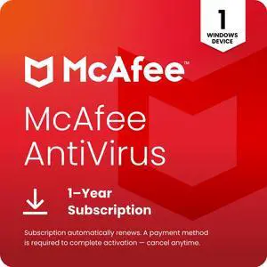 McAfee AntiVirus (Windows) 2025 - 1 Device - 1-Year Subscription with Auto-Renewal (Digital Download)