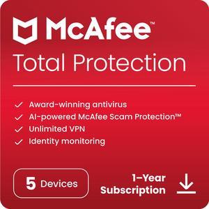 McAfee Total Protection 2024 - Unlimited VPN / Password Manager / Identity Monitoring - 5 Devices / 1 Year - Download