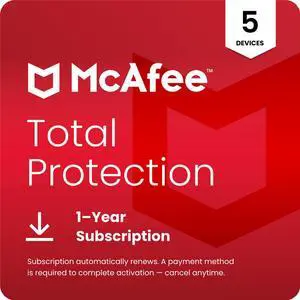 McAfee Total Protection  (Windows, macOS, Android, iOS, ChromeOS) 2025 | 5 Device | Includes Antivirus, Scam Protection, Secure VPN | 1-Year Subscription with Auto-Renewal | Digital Download
