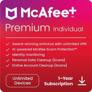 McAfee + Premium Individual 2024 - Unlimited Devices / Identity Monitoring / Unlimited VPN / 1 Year - Download