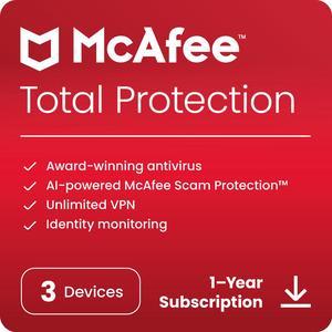 McAfee Total Protection 2024 - Unlimited VPN / Password Manager / Identity Monitoring - 3 Devices / 1 Year - Download