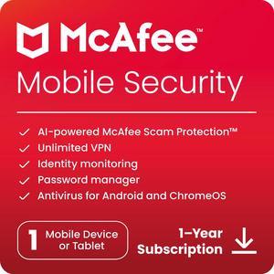 McAfee Mobile Security 2024 - VPN  / Password Manager / Dark Web Monitoring - 1 Device / 1 Year - Download
