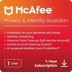 McAfee Privacy & Identity Guardian 2024 Online Protection - Identity Monitoring / Personal Data Cleanup / Online Account Cleanup - 1 User / 1 Year - Download
