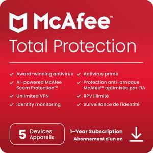 McAfee Total Protection 5 Device (Windows/Mac/Android/iOS) - 1 Year Subscription [Digital Code]