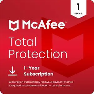 McAfee Total Protection  (Windows, macOS, Android, iOS, ChromeOS) 2026 | 1 Device | Includes Antivirus, Scam Protection, Secure VPN | 1-Year Subscription with Auto-Renewal | Digital Download