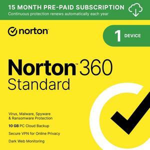 Norton 360 Standard for 1 Device (2024 Ready), 15 Month Subscription with Auto Renewal - NEWEGG EXCLUSIVE, Download