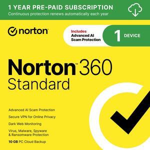 NEWEGG EXCLUSIVE Norton 360 Standard 2025, Antivirus software for 1 Device with Auto-Renewal – 3 Months FREE [Download]