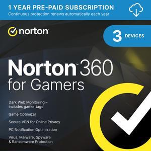 Norton 360 for Gamers 2024 - 3 Devices - 1 Year with Auto Renewal - Download