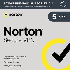 Norton Secure VPN 2023 - 5 Devices - 1 Year with Auto Renewal - Download