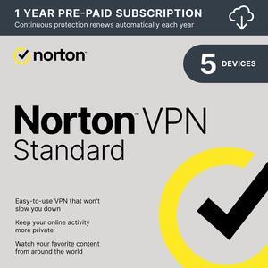 Norton VPN Standard - 5 Devices - 1 Year with Auto Renewal - Download