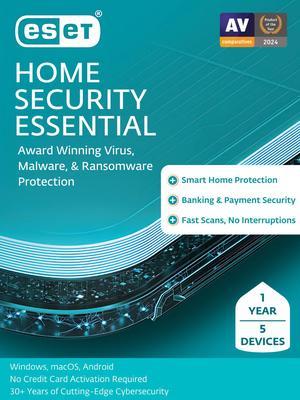ESET Home Security Essential 2025 - 5 Devices/ 1 Year Download (Formerly ESET Internet Security)