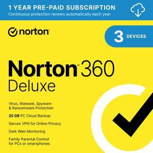 Norton 360 Deluxe 2024 - 3 Devices - 1 Year with Auto Renewal -  Download