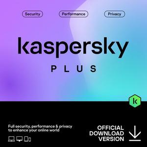 Kaspersky Plus 2024 - 3 Devices / 1 Year - Unlimited VPN / Anti-Phishing and Firewall / Password Manager / Online Banking Protection - Download
