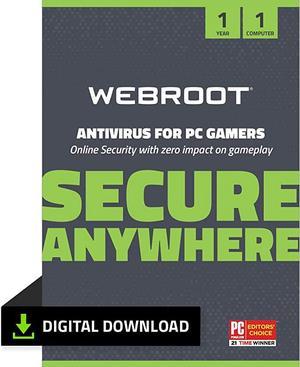 Webroot Antivirus for PC Gamers 2024- 1 PC / 1 Year Download + System Performance Optimizer