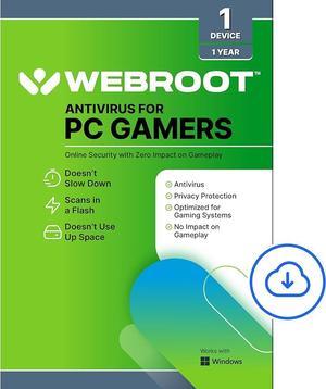Webroot Antivirus for PC Gamers 2024- 1 PC / 1 Year Download + System Performance Optimizer