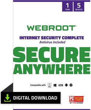 Webroot Internet Security Complete + Antivirus 2024 - 5 Devices 1 Year - Download