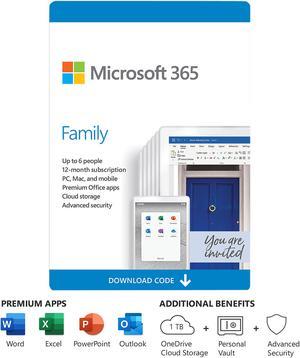 Microsoft 365 Family, 6 Users 1 Year, Premium Office Apps, 1 TB OneDrive Cloud Storage, Bilingual, PC/Mac Download