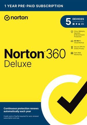 Norton 360 Deluxe 2024 - 5 Devices - 1 Year with Auto Renewal - Key Card
