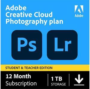 Adobe  Creative Cloud Photography Plan Student  Teacher Edition 1TB 1Year Subscription  Mac Windows iOS Digital  Validation Required