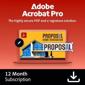 Acrobat Pro - 12-Month Subscription | PDF Software | Convert, Edit, E-Sign, Protect |Activation Required [PC/Mac Download]