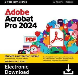 Adobe Pro 2024 | Student & Teacher Edition | PC/Mac Code | Software Download | PDF Software | 3-year term license | Activation Required