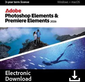 Adobe Photoshop Elements & Premiere Elements 2026 | PC/Mac | Software Download | Photo & Video Editing | 3-year term license | Activation Required