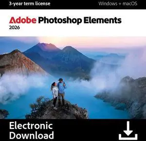 Adobe Photoshop Elements 2026 | PC/Mac | Software Download | Photo Editing | 3-year term license | Activation Required