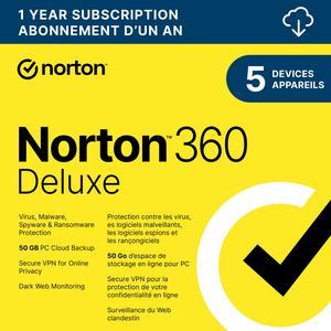 Norton 360 Deluxe 2024, Antivirus software for 5 Devices - Includes VPN, PC Cloud Backup & Dark Web Monitoring [Download]