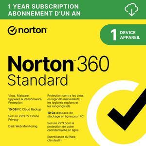 Norton 360 Standard 2024, Antivirus software for 1 Device – Includes VPN, PC Cloud Backup & Dark Web Monitoring [Download]